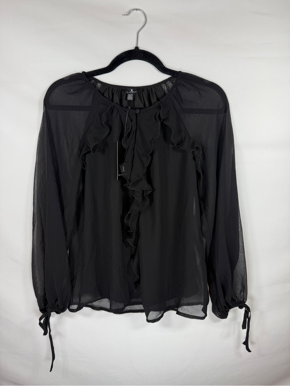 Jules Leopold XS Black Ruffle Sheer Blouse Tops Womens NWT Goth Coquette Work